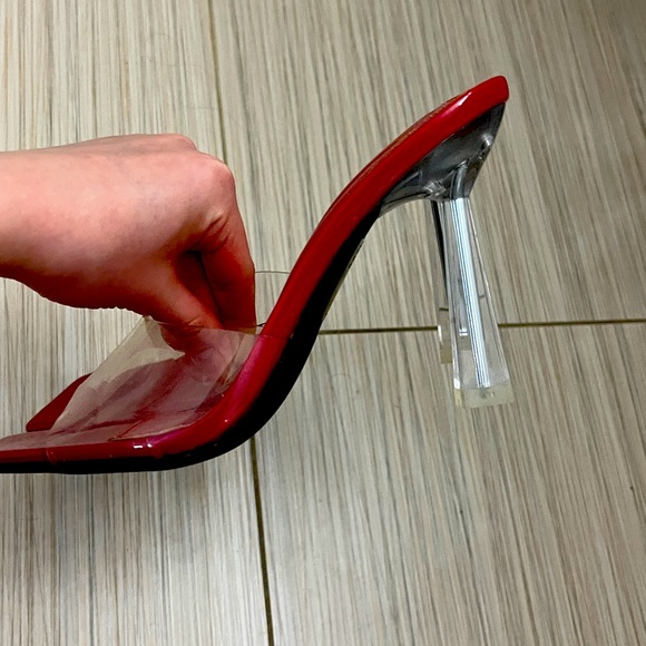 Red pvc clear square toe mules - Picture 7 of 9